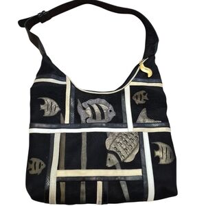 Vintage Sharif Black and Gold Fish Design Women's Bag Made In USA